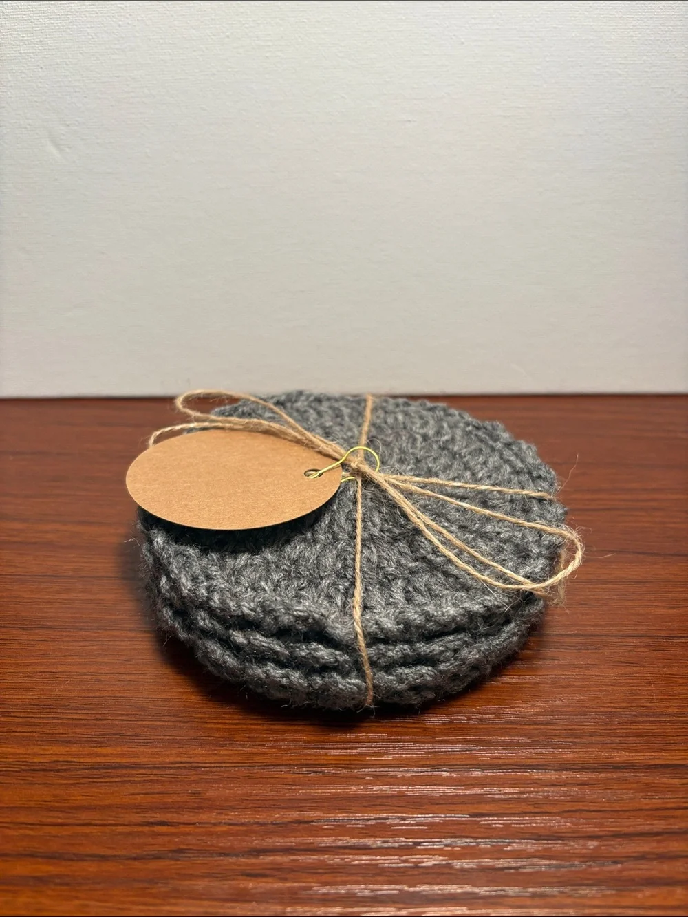 Handmade crochet grey coasters- set of four